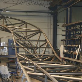 Vorzusammenbau des Dachtragwerkes in der Werkstatt (Fa. Seitz)